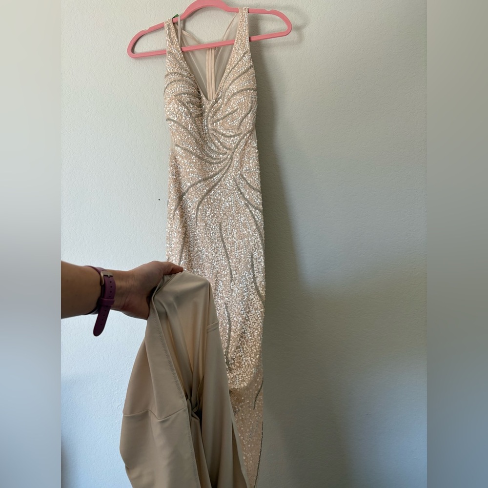 Adrianna Papell-Adrian Maddox Collection Sequin Tan Gown - Picture 7 of 13